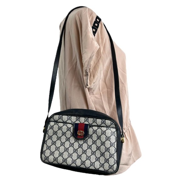 Gucci Authentic Vintage Navy Canvas Shoulder Bag Purse - Picture 1 of 10